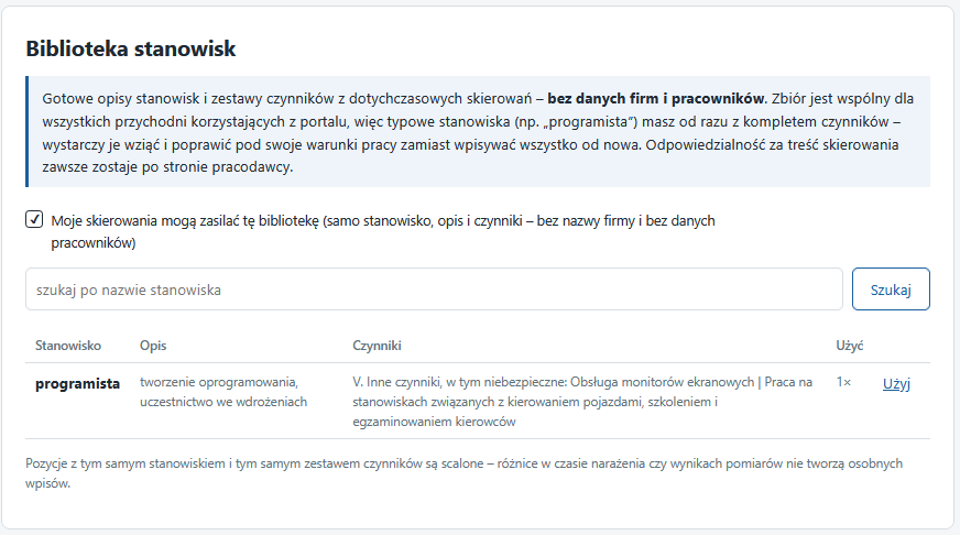 Biblioteka stanowisk w portalu skierowań online MP2026