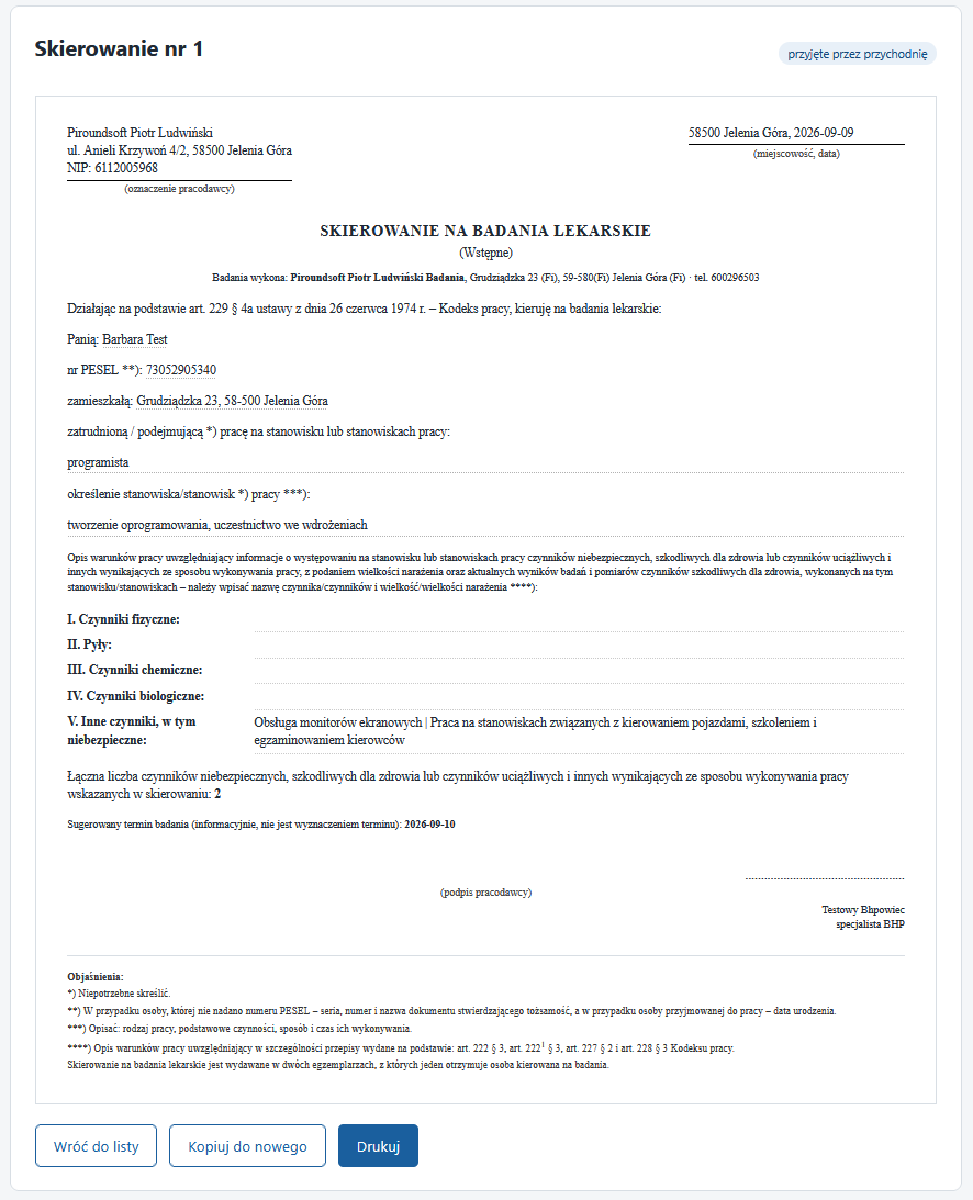 Podgląd gotowego skierowania i jego statusu w portalu MP2026